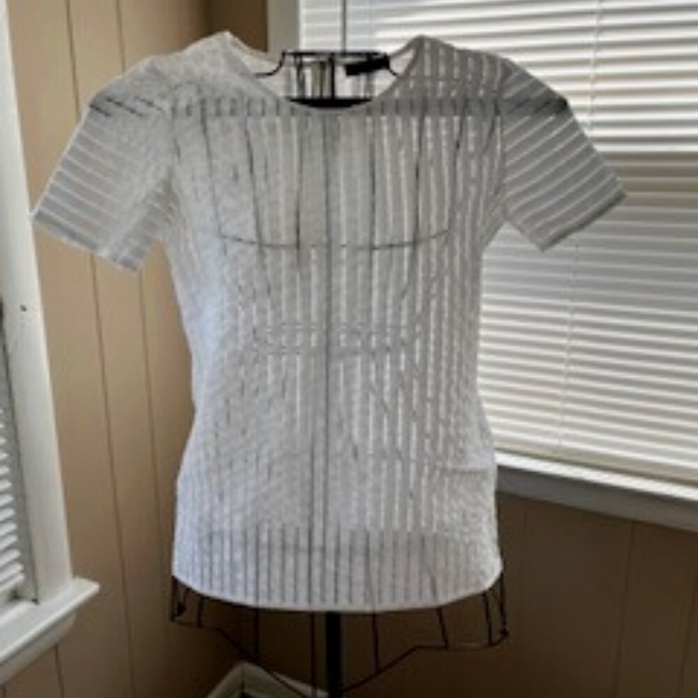 J.Crew Sheer Stripe White Hi-Lo Short Sleeve Shirt Sz. S/M